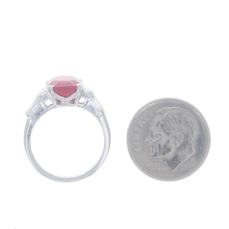 Platinum Ruby & Diamond Ring - 900 Emerald Cut 4.39ctw AGL For Sale 2
