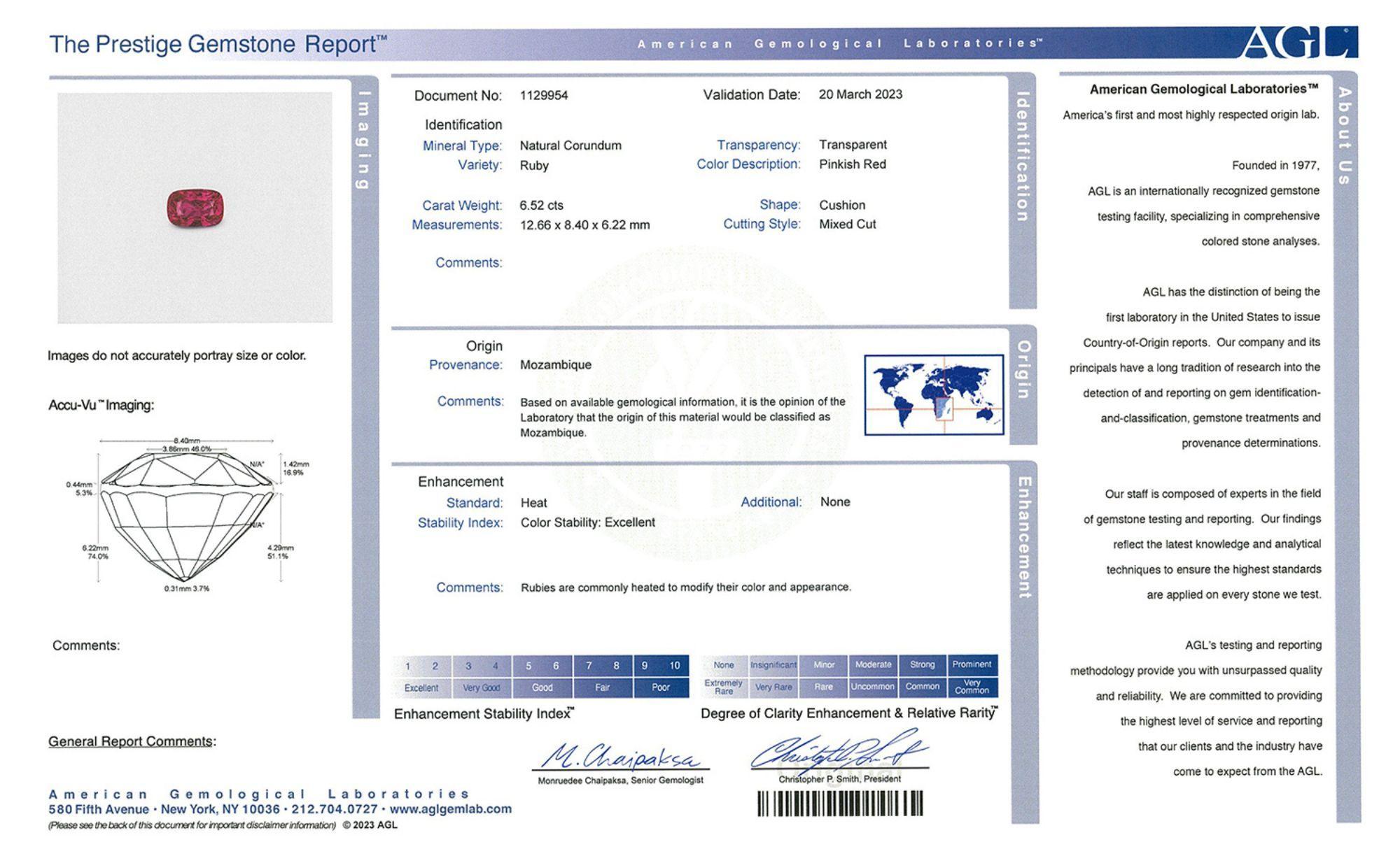 Bague femme en platine rubis diamant taille 6.75 Cocktail Mozambique en vente 6