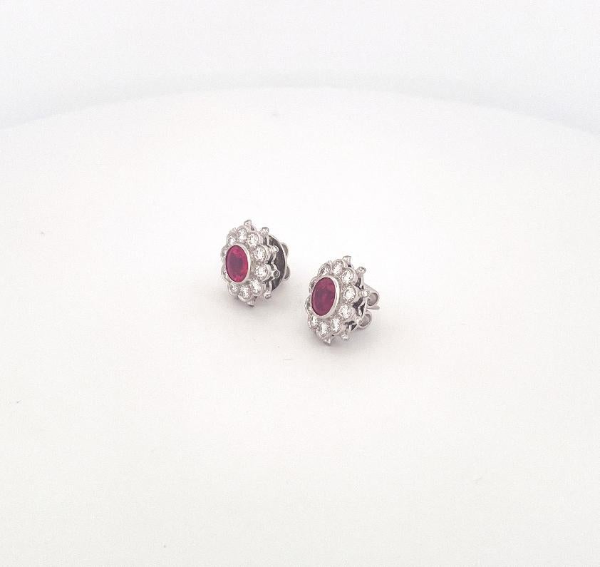 Modern Platinum Ruby & Diamond Stud Earrings For Sale