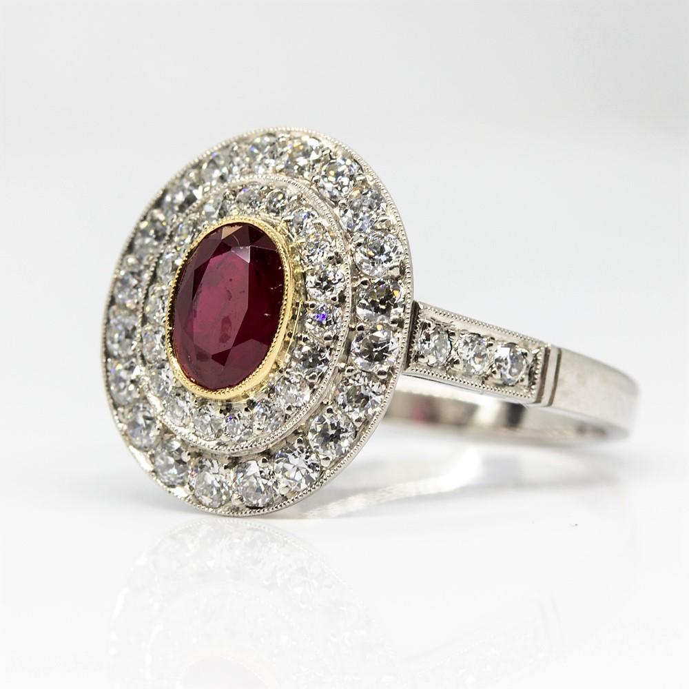 Art Deco Platinum Ruby and Diamonds Ring For Sale