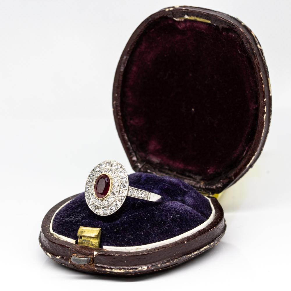Old Mine Cut Platinum Ruby and Diamonds Ring For Sale