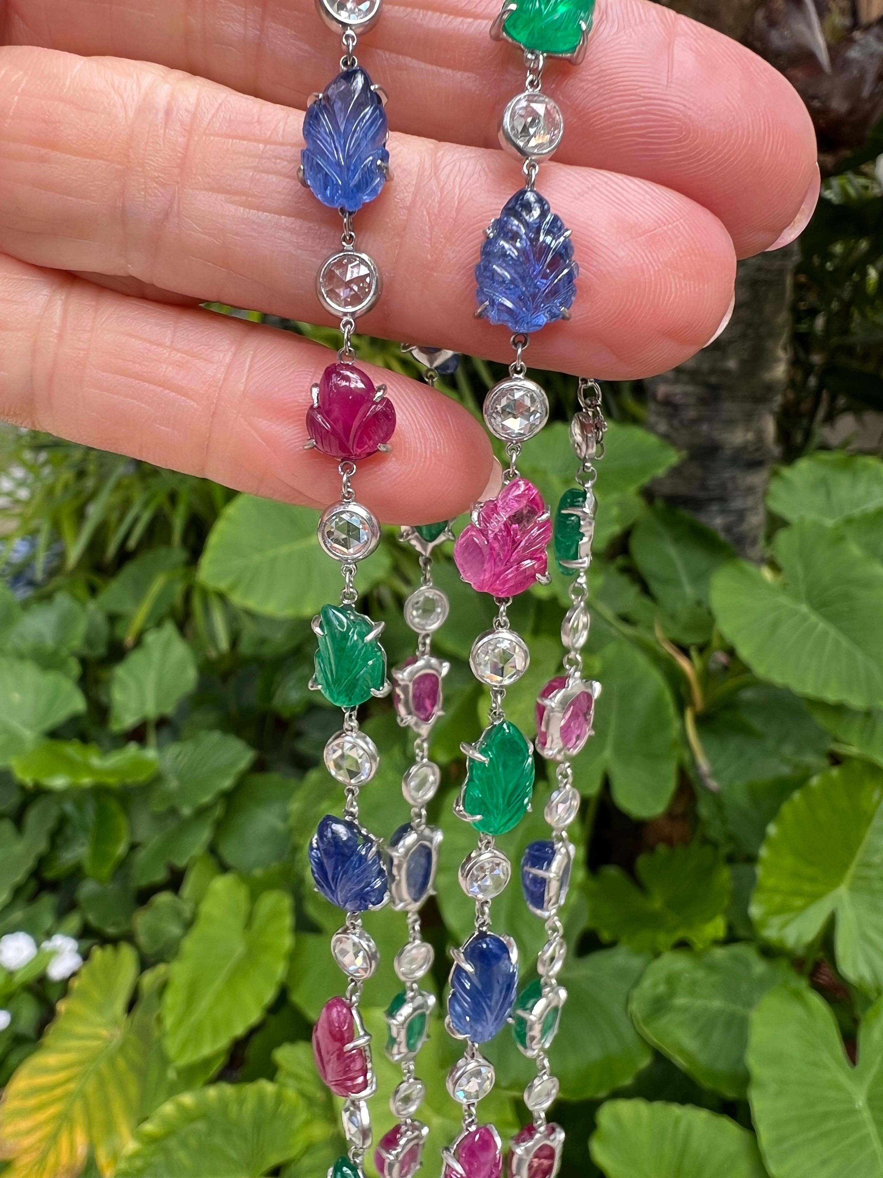 Femenino o masculino Platinum Ruby Emerald Sapphire Diamond Tutti Frutti Long Necklace en venta