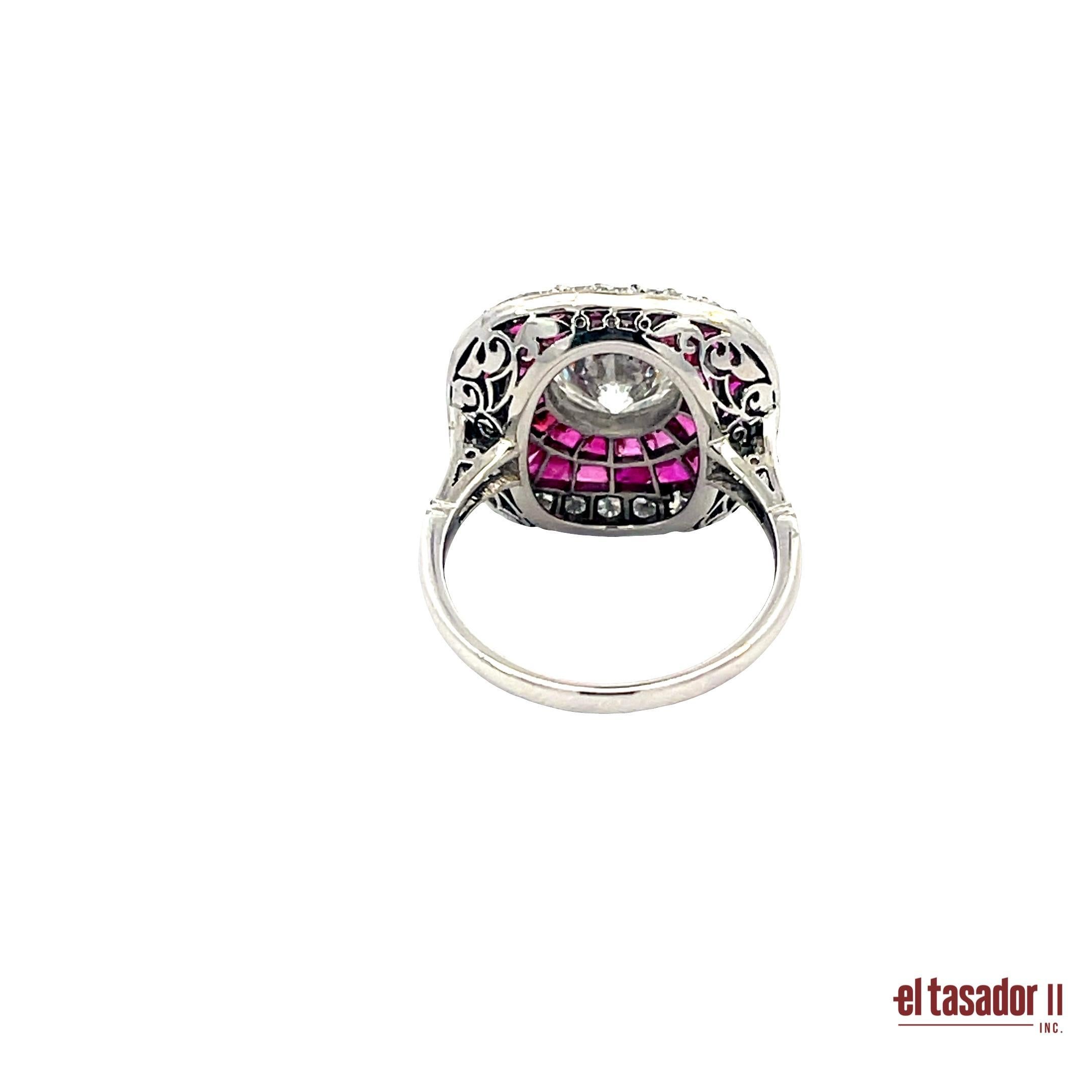 Platin-Rubin-Halo-Ring mit Diamant im Brillant-Schliff (Brillantschliff) im Angebot
