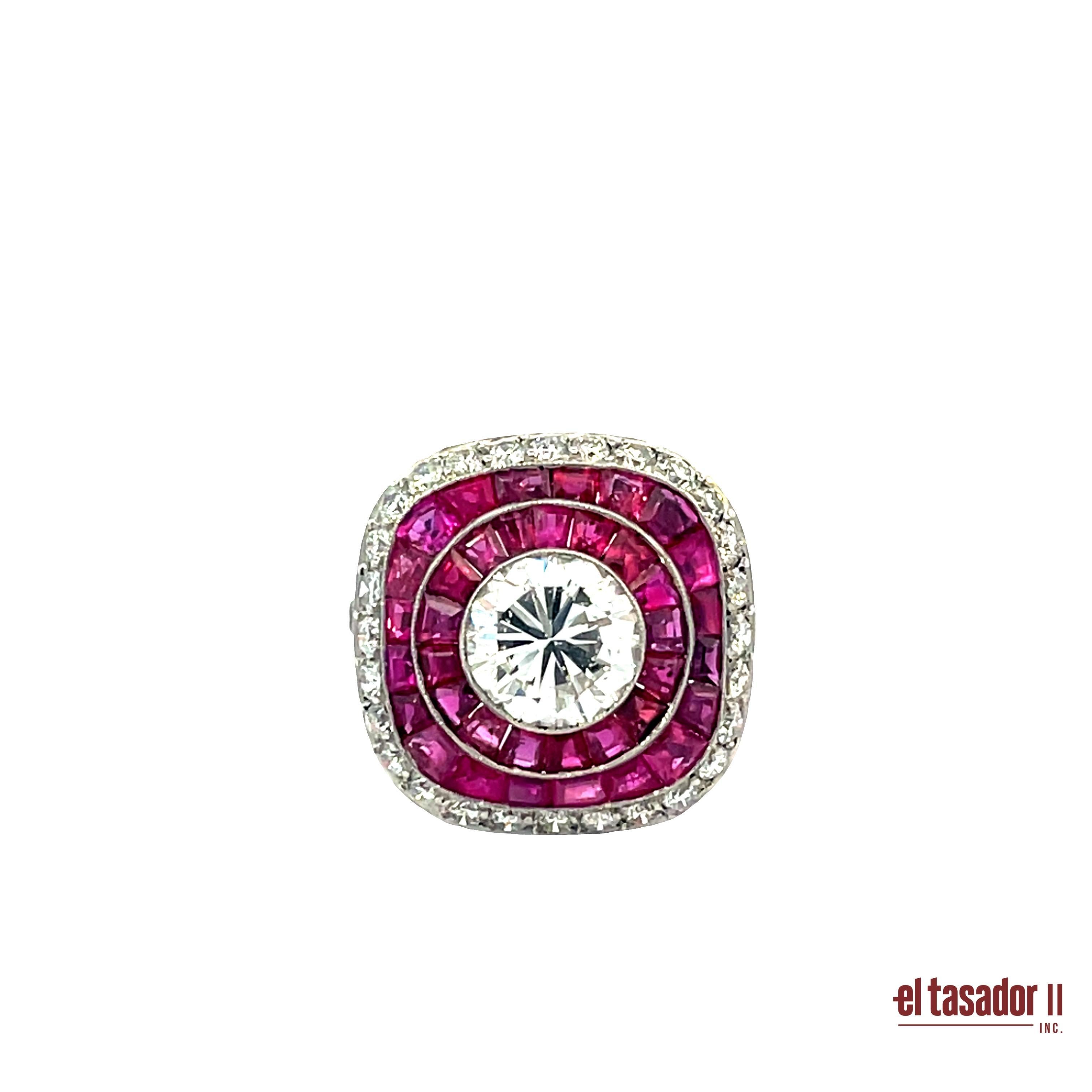 Platin-Rubin-Halo-Ring mit Diamant im Brillant-Schliff Damen im Angebot