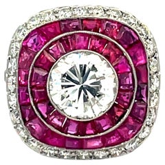 Platinum Ruby Halo Ring with Brilliant-Cut Diamond Center