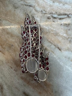 Platinum Ruby, Moonstone, and Diamond Brooch