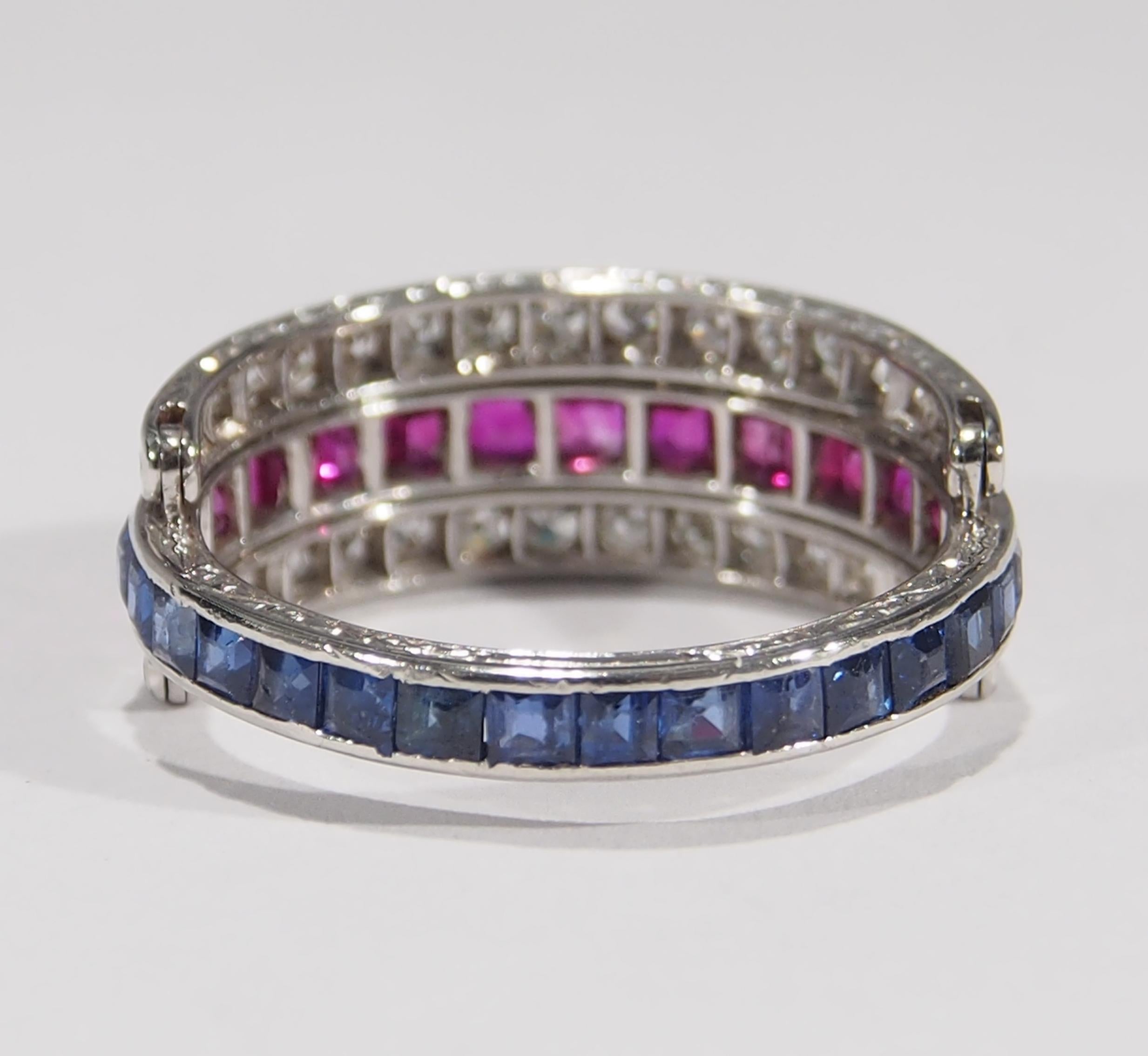 Platinum Ruby Sapphire Diamond Art Deco Style Ring 3