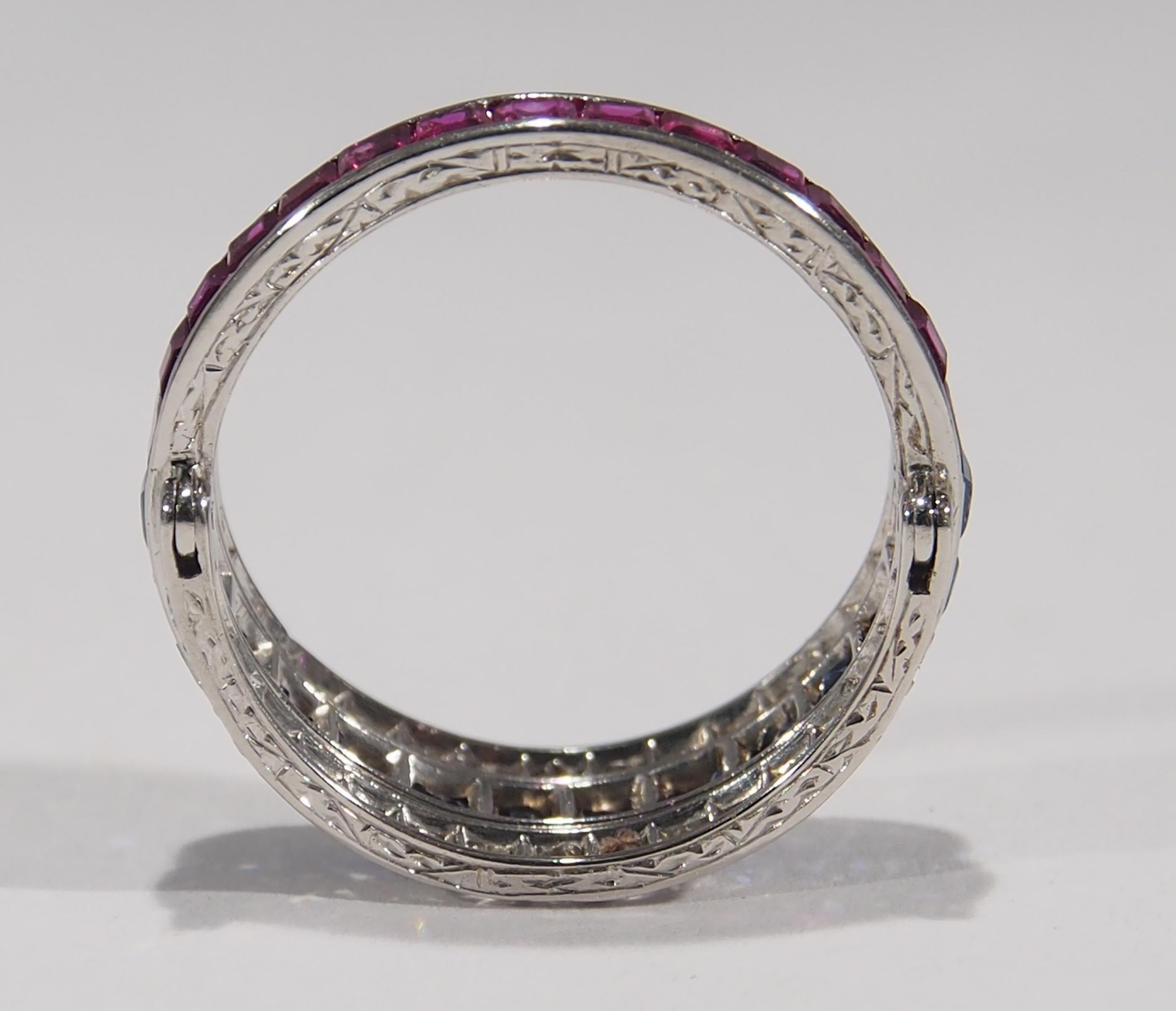 Platinum Ruby Sapphire Diamond Art Deco Style Ring 4