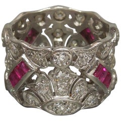 Vintage Platinum Ruby Tiara Eternity Band