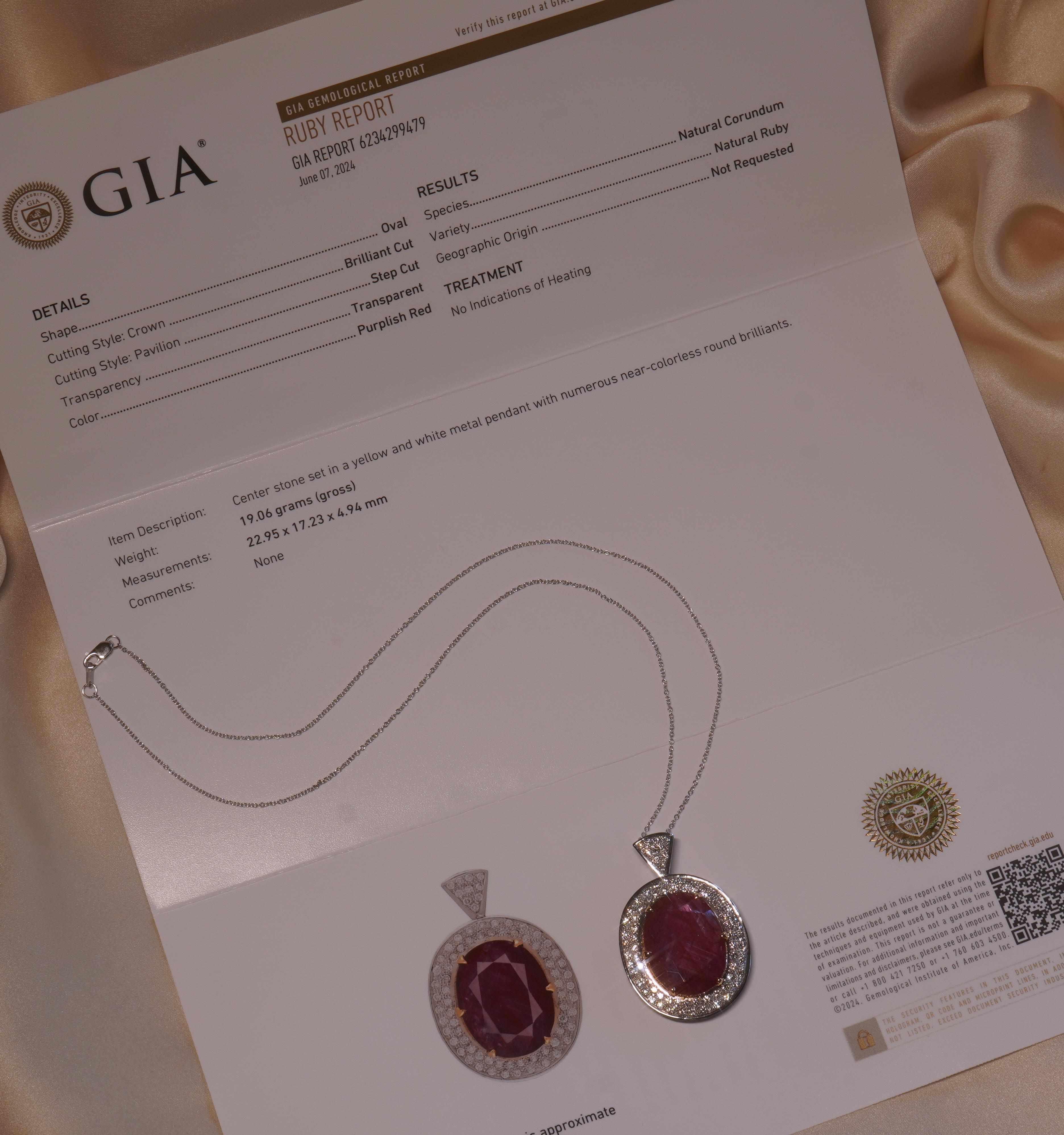 Taglio ovale Collana di platino con diamanti non riscaldati GIA 18K Ciondolo Nature enormi 27,57 carati! in vendita