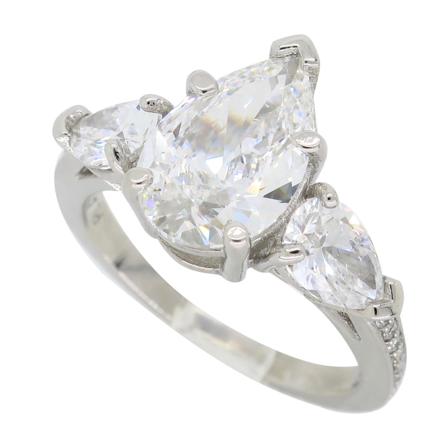 Platinum Sabet 3.21 Carat GIA Certified Pear Cut Diamond Engagement Ring 3
