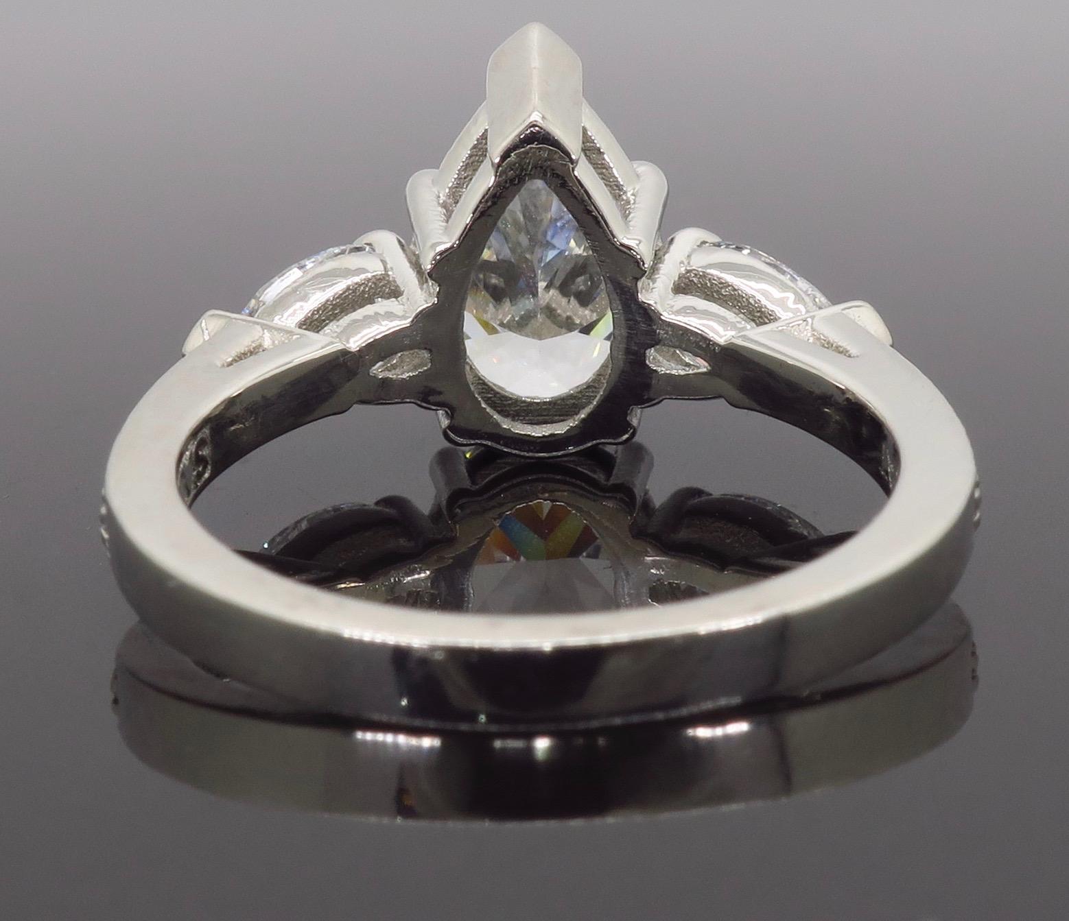 Women's Platinum Sabet 3.21 Carat GIA Certified Pear Cut Diamond Engagement Ring