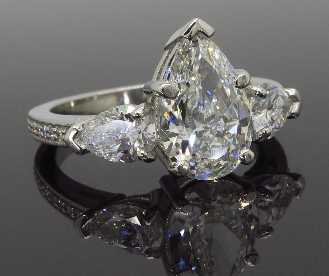 Platinum Sabet 3.21 Carat GIA Certified Pear Cut Diamond Engagement Ring 2