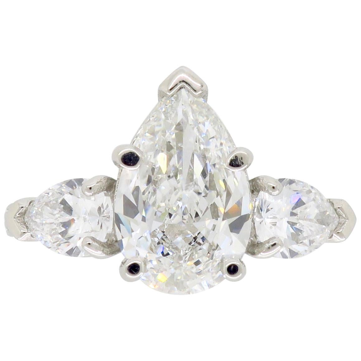 Platinum Sabet 3.21 Carat GIA Certified Pear Cut Diamond Engagement Ring