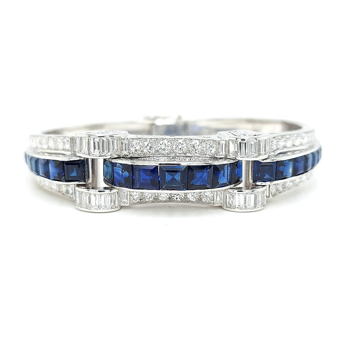 Platinum Sapphire 5.6ct and 5.09ct Diamond Bangle For Sale 4