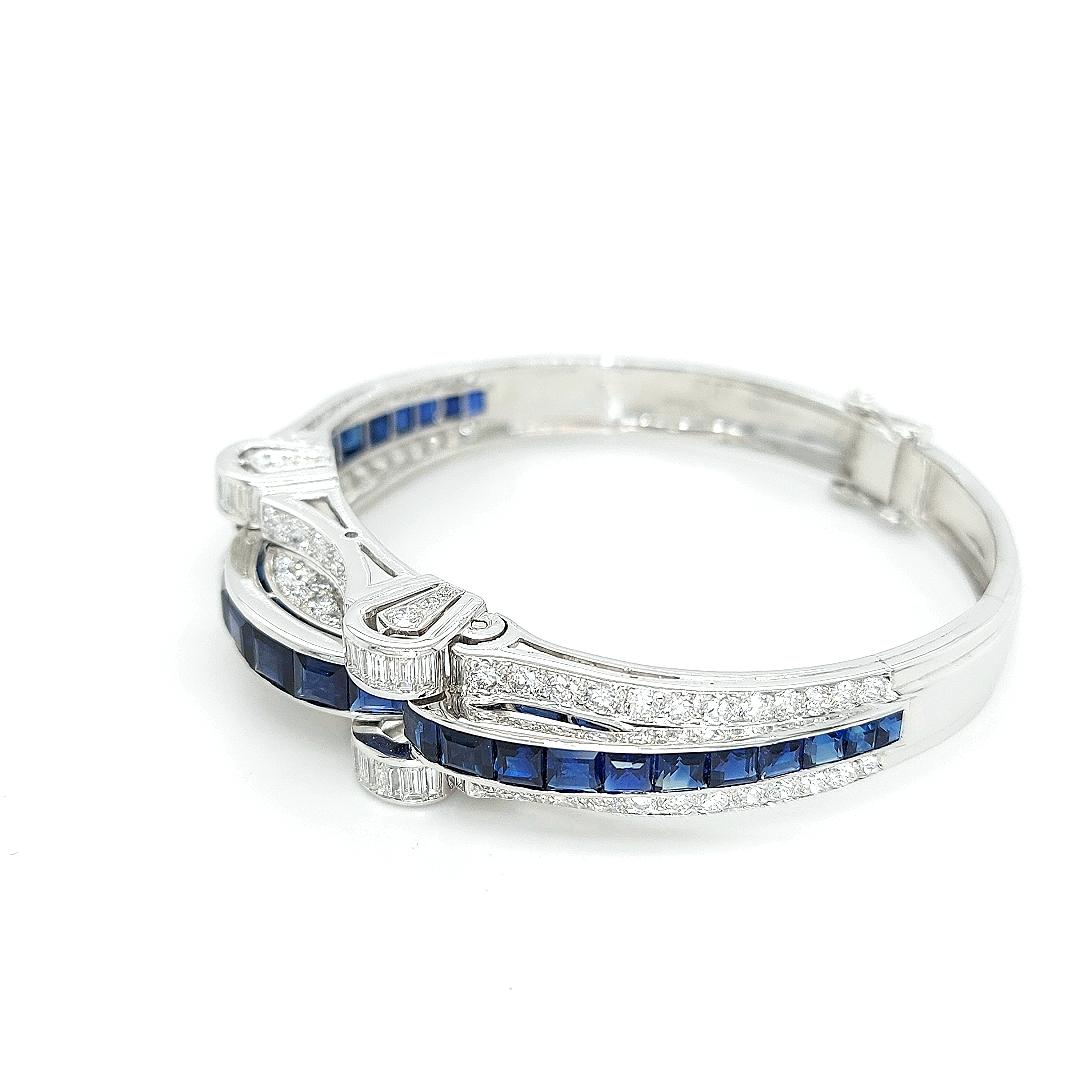 Women's or Men's Platinum Sapphire 5.6ct and 5.09ct Diamond Bangle For Sale