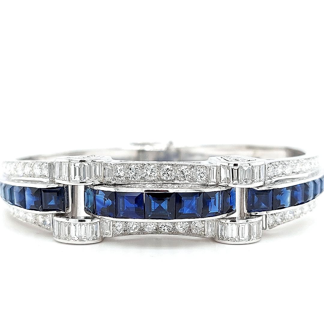 Platinum Sapphire 5.6ct and 5.09ct Diamond Bangle For Sale 3