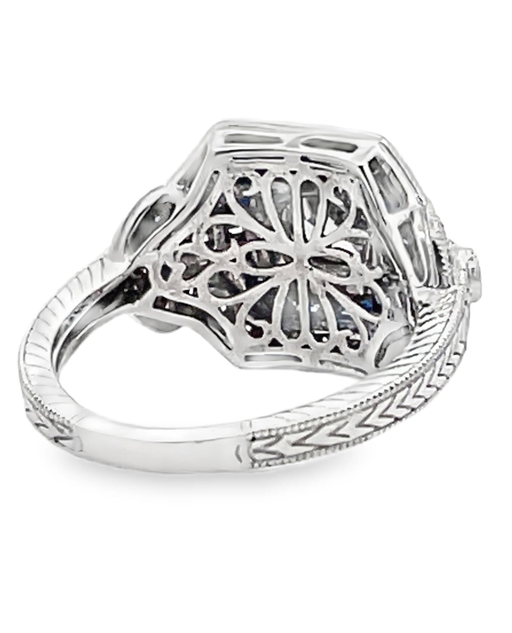 Platin Saphir und Diamant Art Deco Ring (Gemischter Schliff) im Angebot