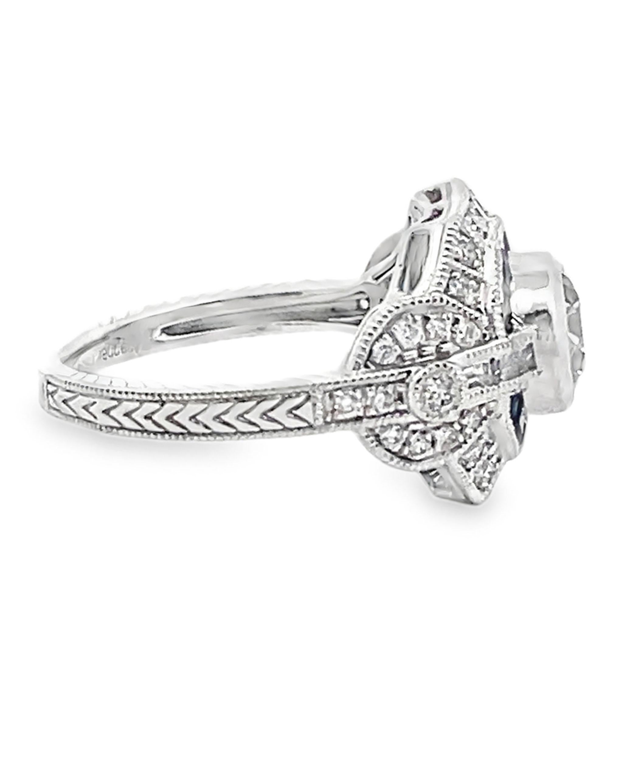 Platin Saphir und Diamant Art Deco Ring im Zustand „Neu“ im Angebot in Old Tappan, NJ