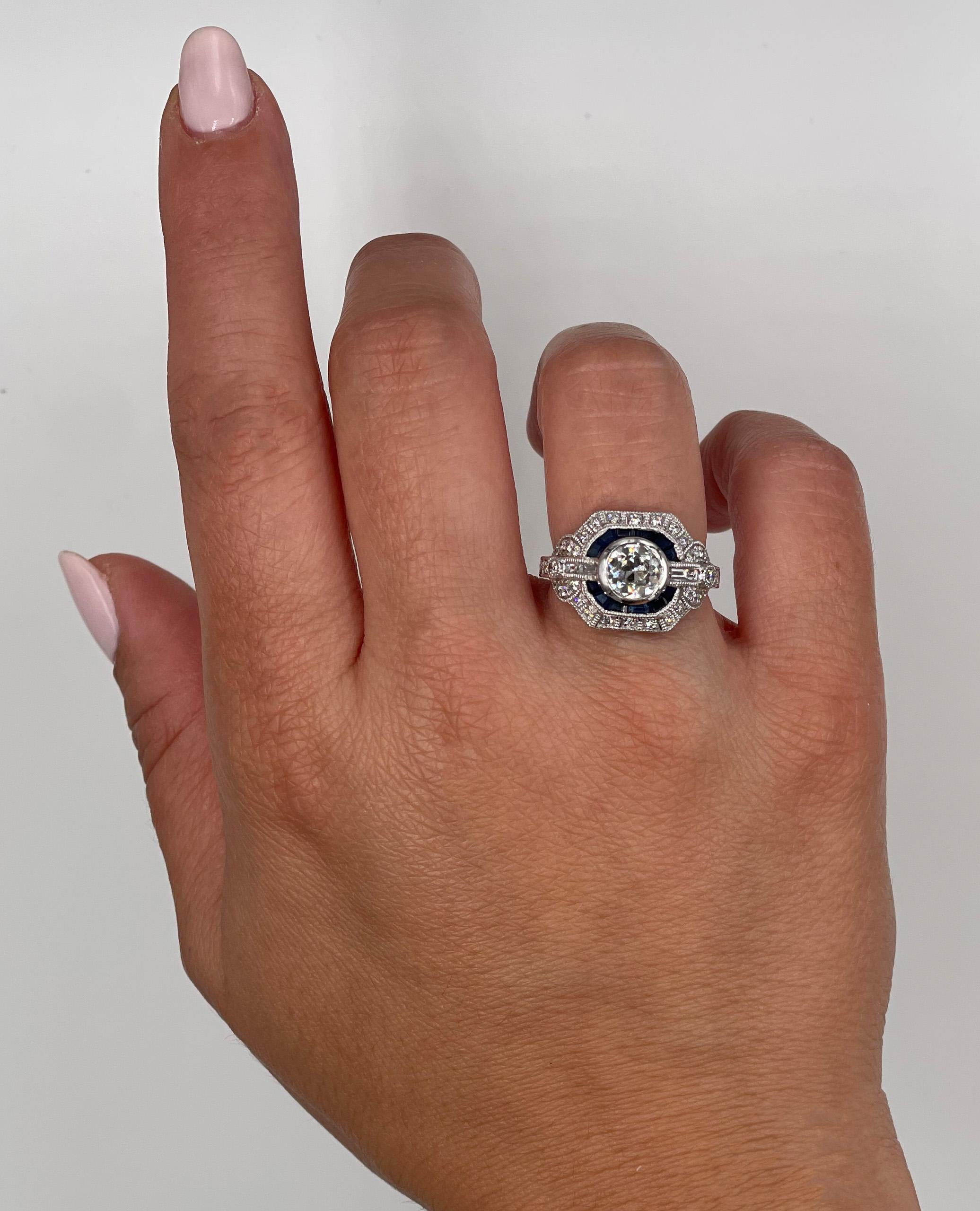 Platin Saphir und Diamant Art Deco Ring Damen im Angebot