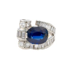 Platinum Sapphire and Diamond Baguette Ring