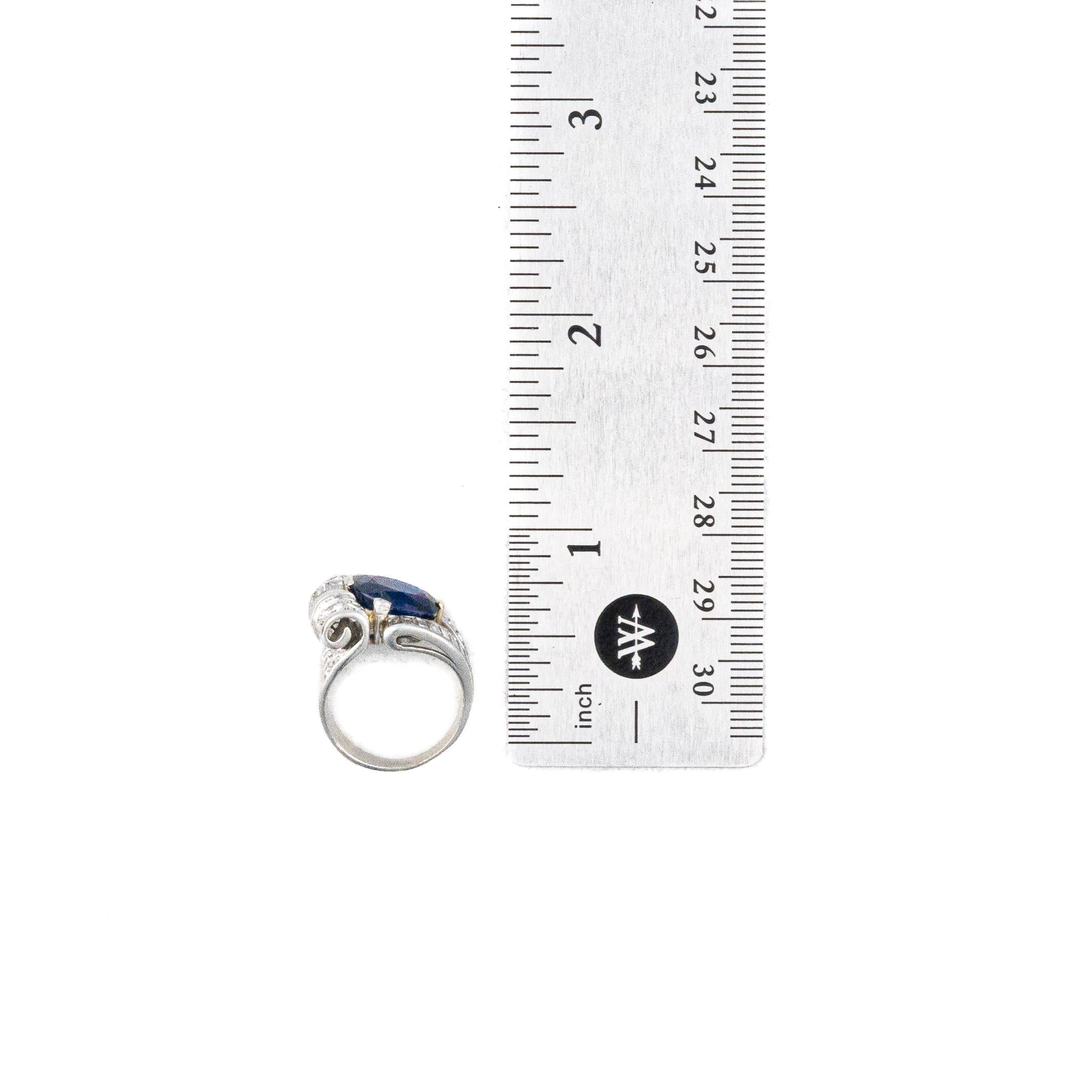 Baguette-Ring mit Saphir und Diamant aus Platin Damen im Angebot