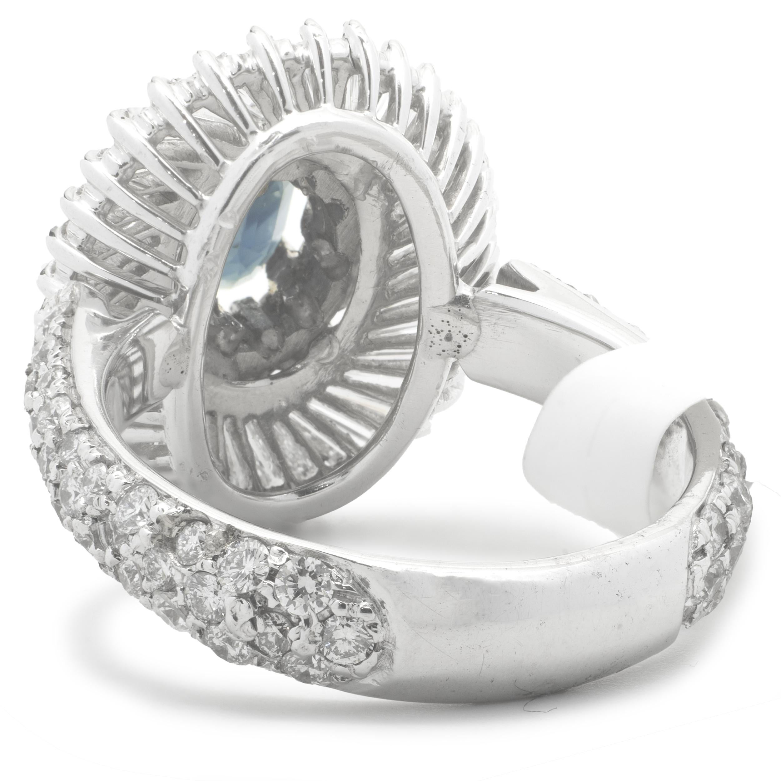 Platin Saphir und Diamant Ballerina-Ring (Ovalschliff) im Angebot