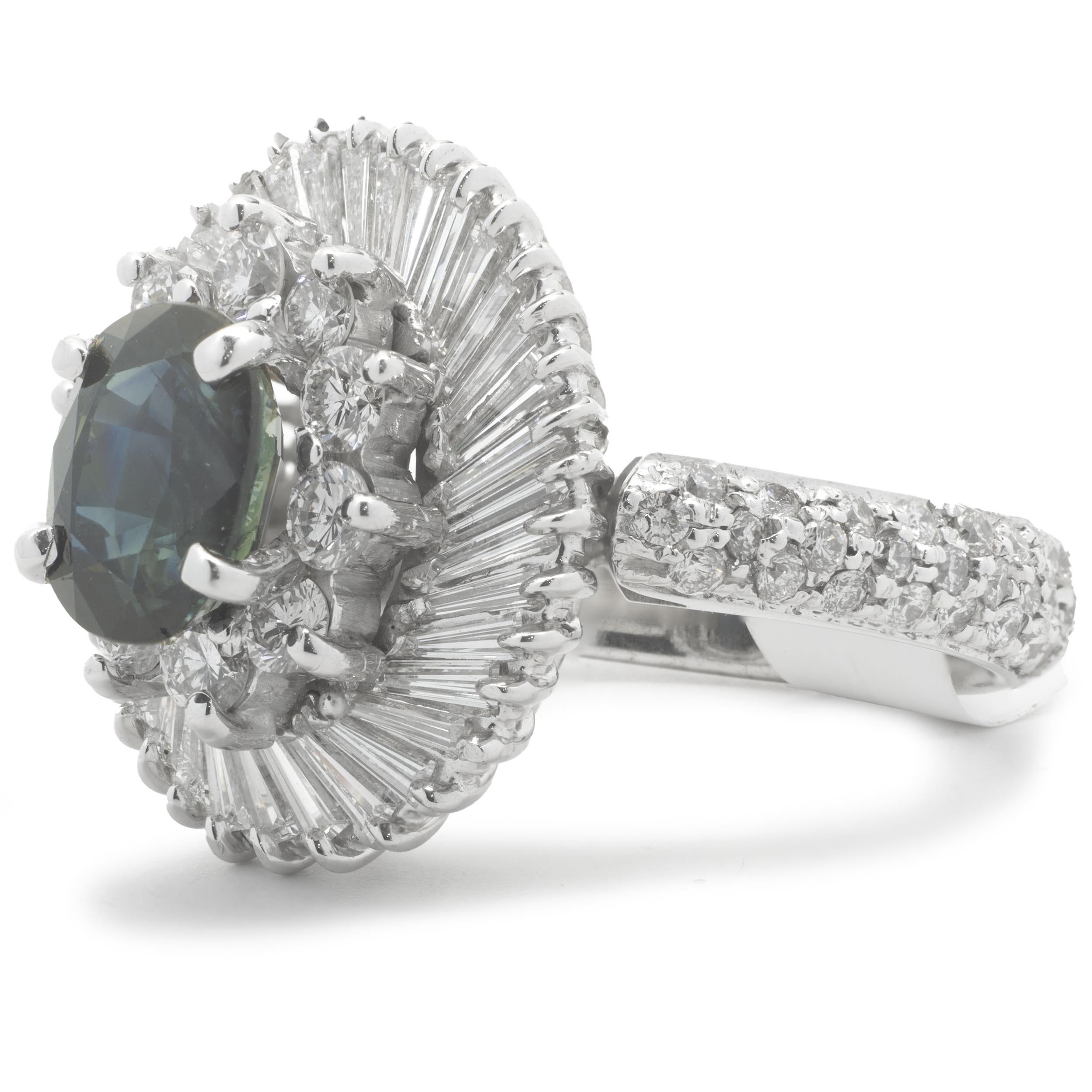 Platinum Sapphire and Diamond Ballerina Ring In Excellent Condition For Sale In Scottsdale, AZ