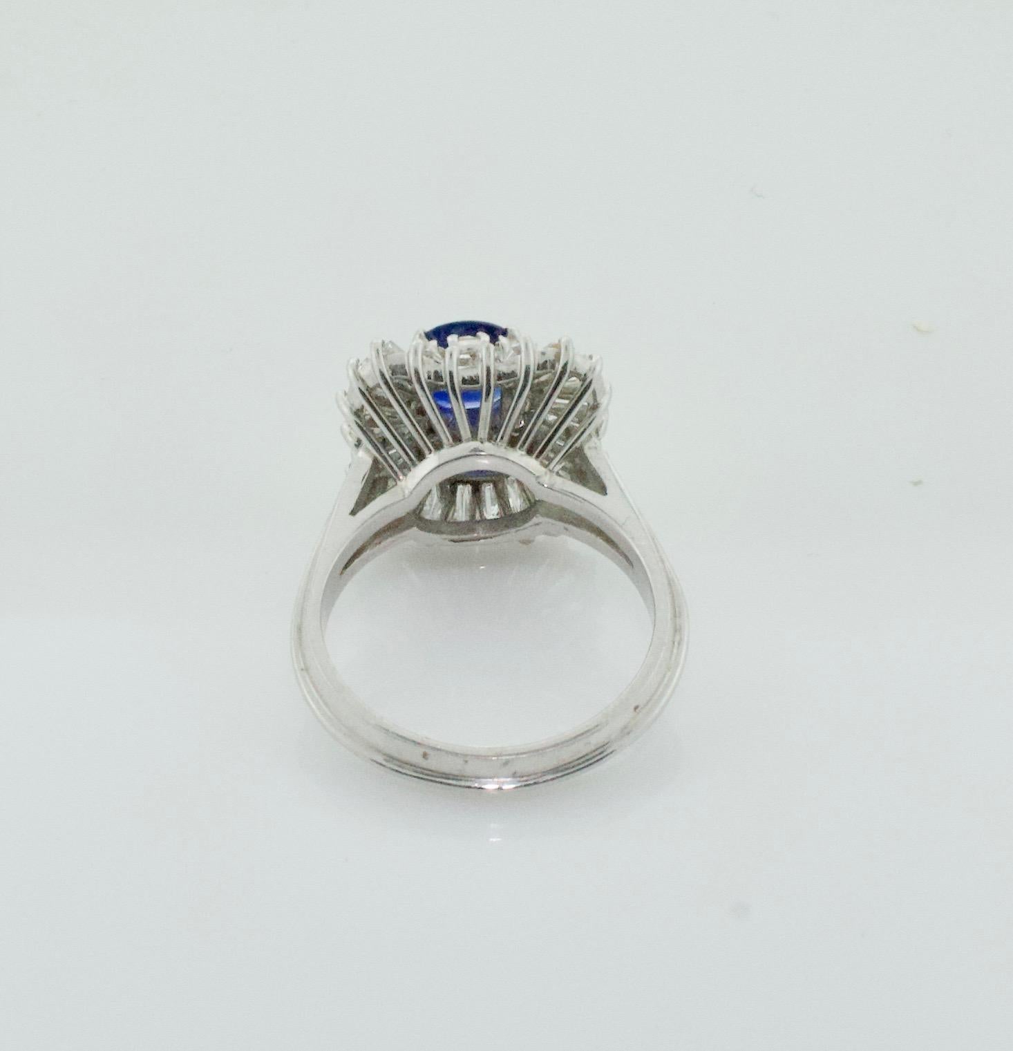 Oval Cut 18K White Gold Sapphire and Diamond Ballerina Ring For Sale