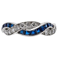 Platinum Sapphire and Diamond Braided Band Ring