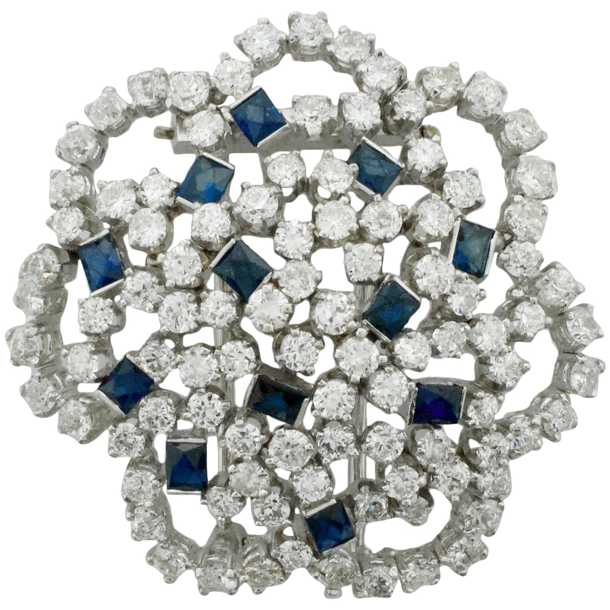 Broche en platine avec saphirs et diamants de 9,25 carats, c. 1950