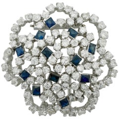 Vintage Platinum Sapphire and Diamond Brooch 9.25 Carat, circa 1950s