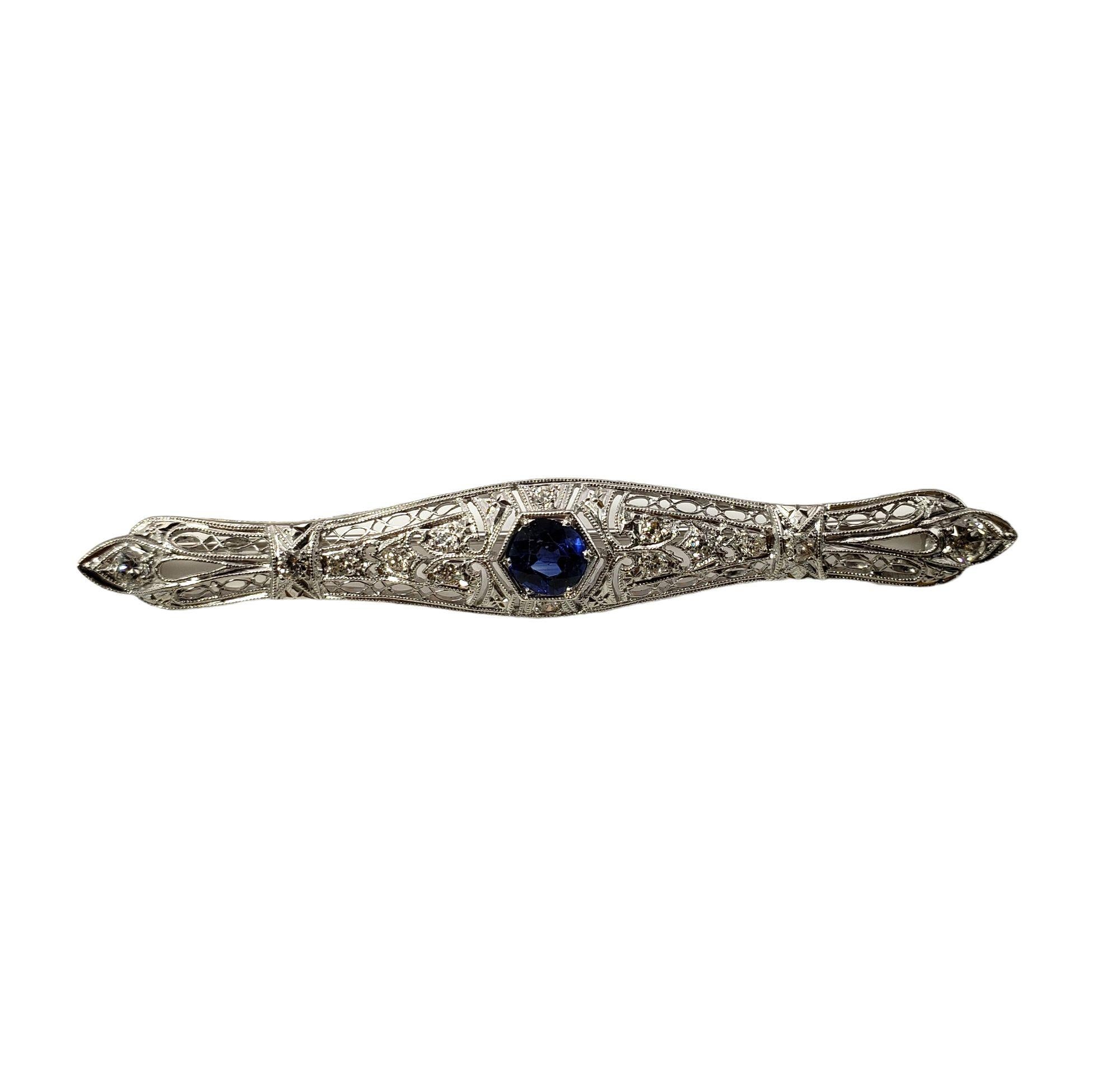 Round Cut Platinum Sapphire and Diamond Brooch / Pin #13328 For Sale