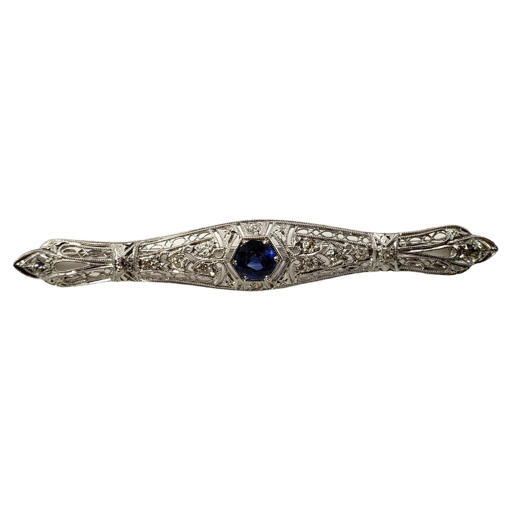 Platinum Sapphire and Diamond Brooch / Pin #13328 For Sale