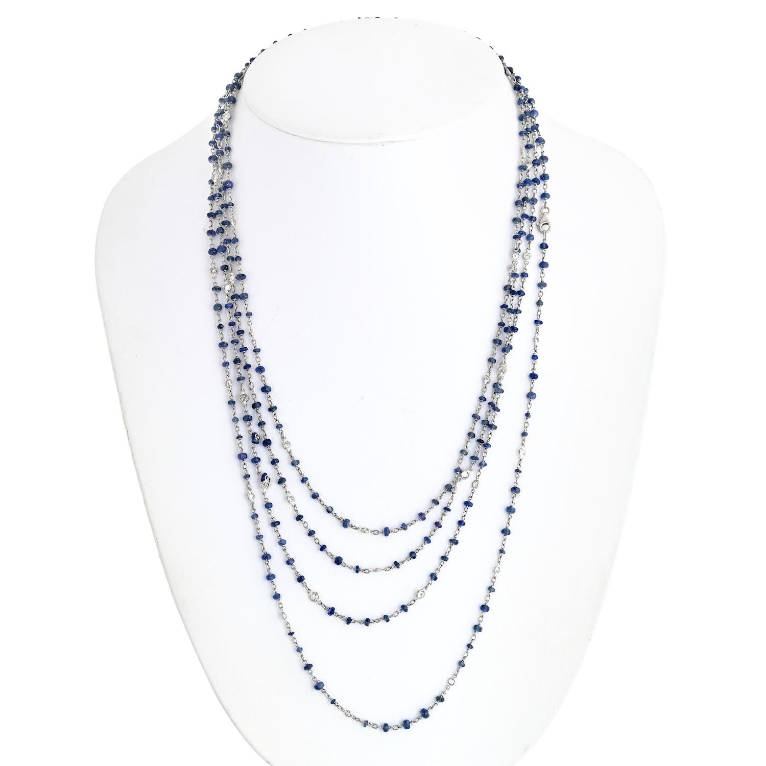 Indulge in the allure of this exquisite Sapphire And Diamond By The Yard 80 Inch Chain Necklace, a true embodiment of elegance and luxury. With an impressive 80-inch length, this necklace provides endless versatility and styling options, allowing
