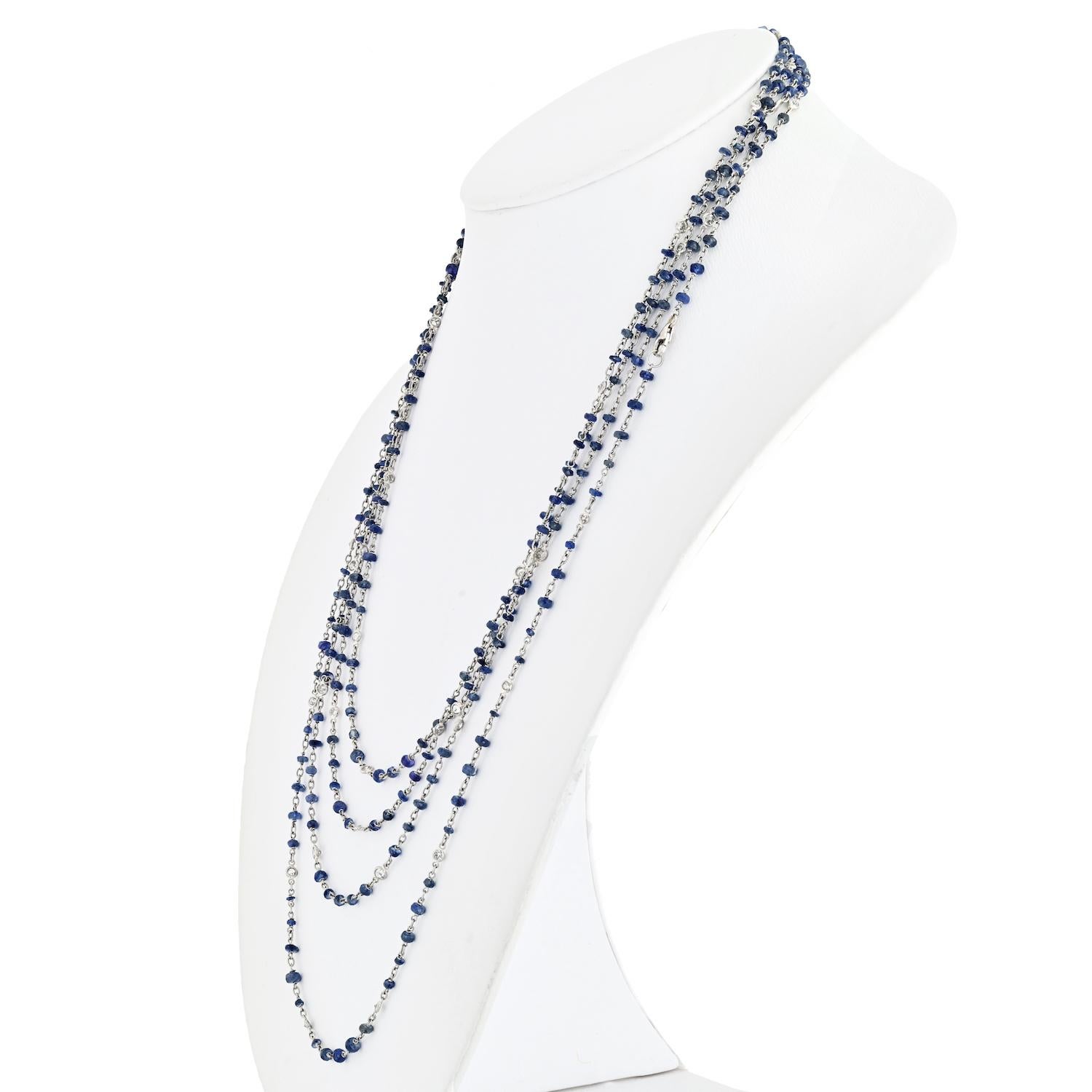 Modern Platinum Sapphire And Diamond By The Yard 80 Inch Chain Necklace For Sale