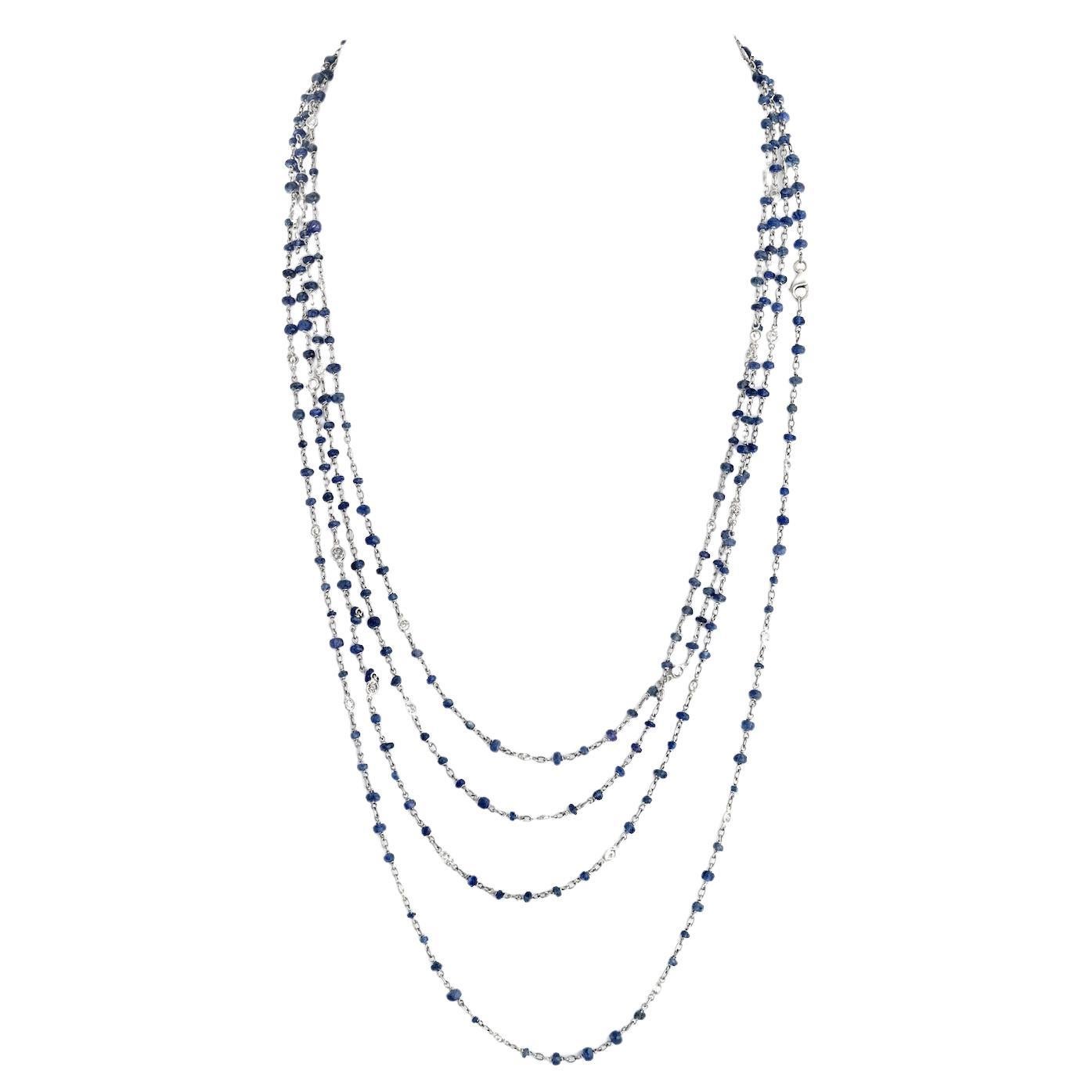 Platinum Sapphire And Diamond By The Yard 80 Inch Chain Necklace For Sale