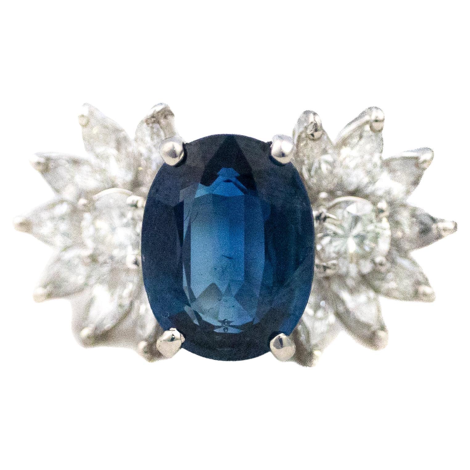Platin Saphir und Diamant Cluster Ring im Angebot
