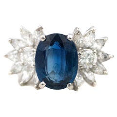 Platin Saphir und Diamant Cluster Ring