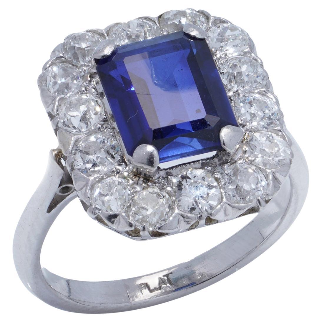 Platinum sapphire and diamond cluster ring
