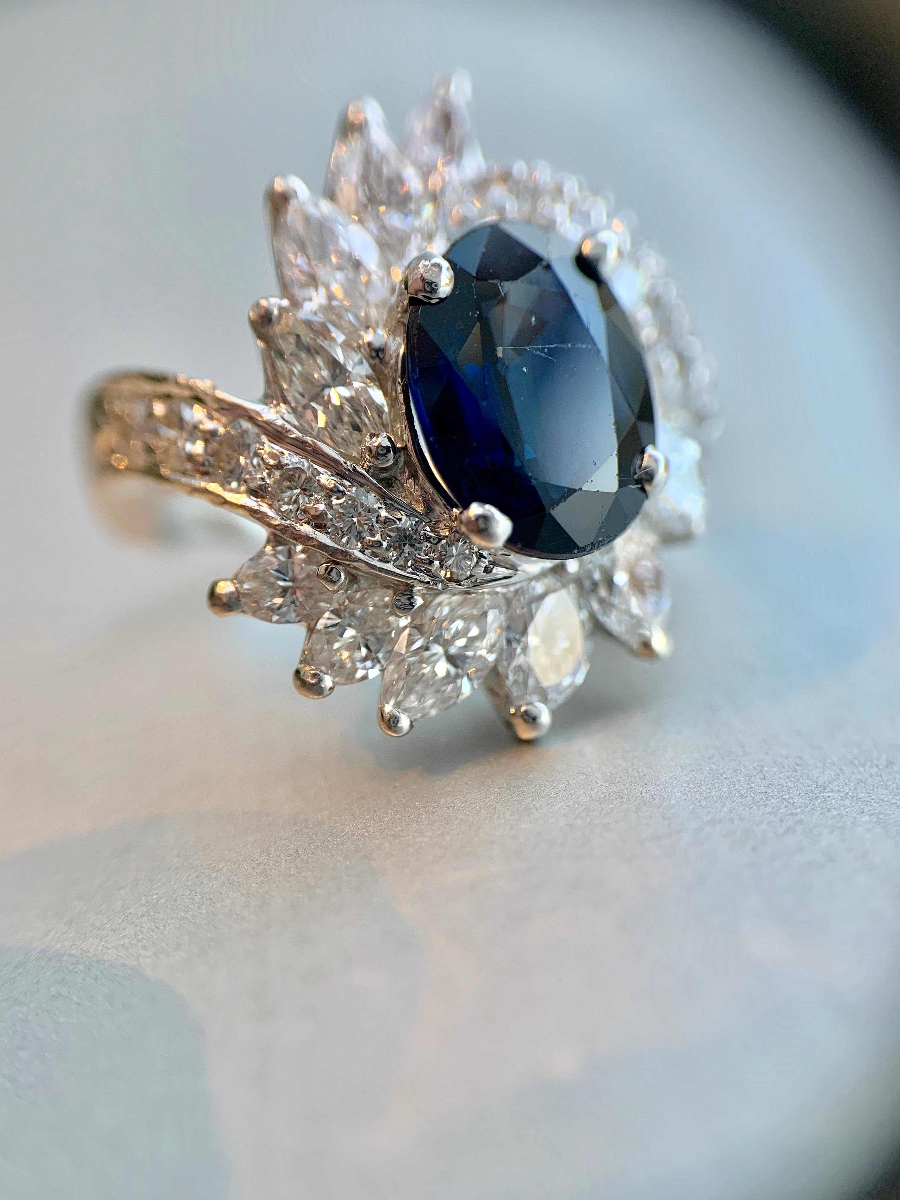 Platinum Sapphire and Diamond Cocktail Ring For Sale 6