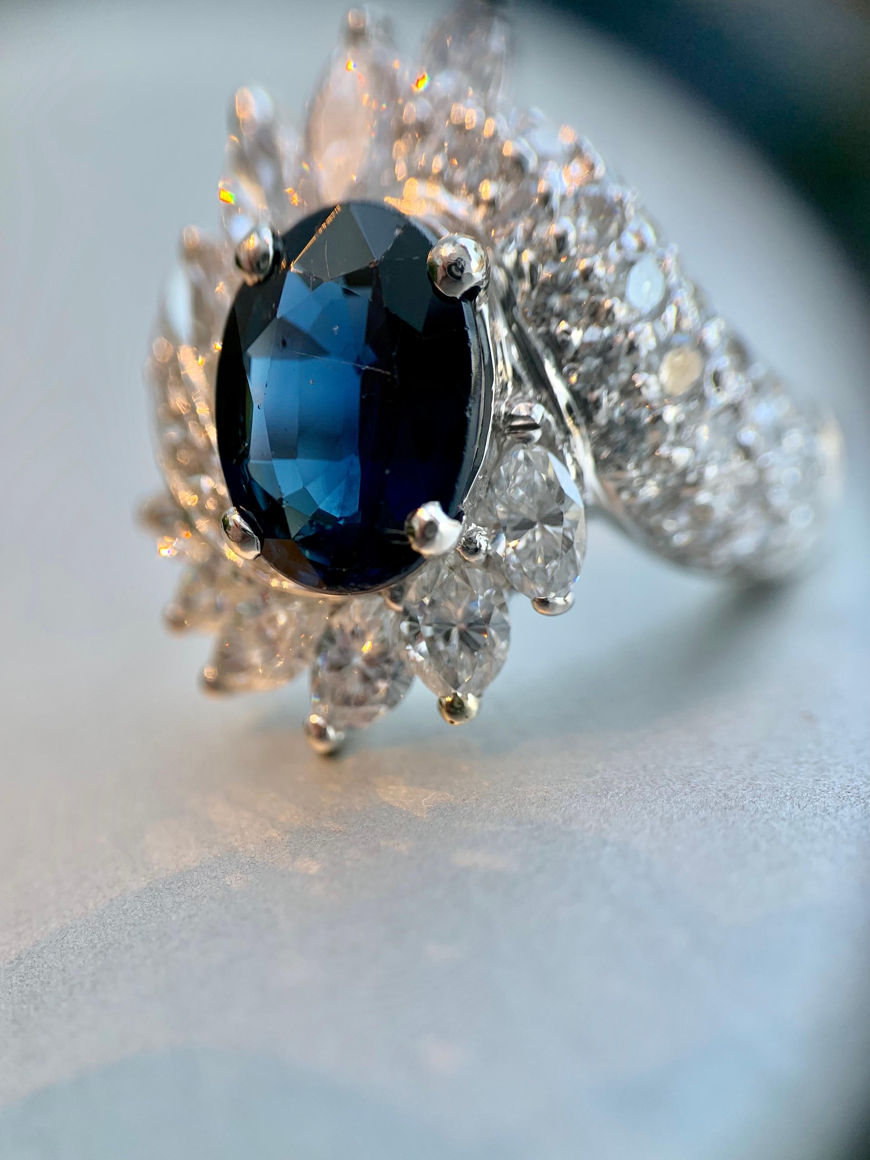 Platinum Sapphire and Diamond Cocktail Ring For Sale 8