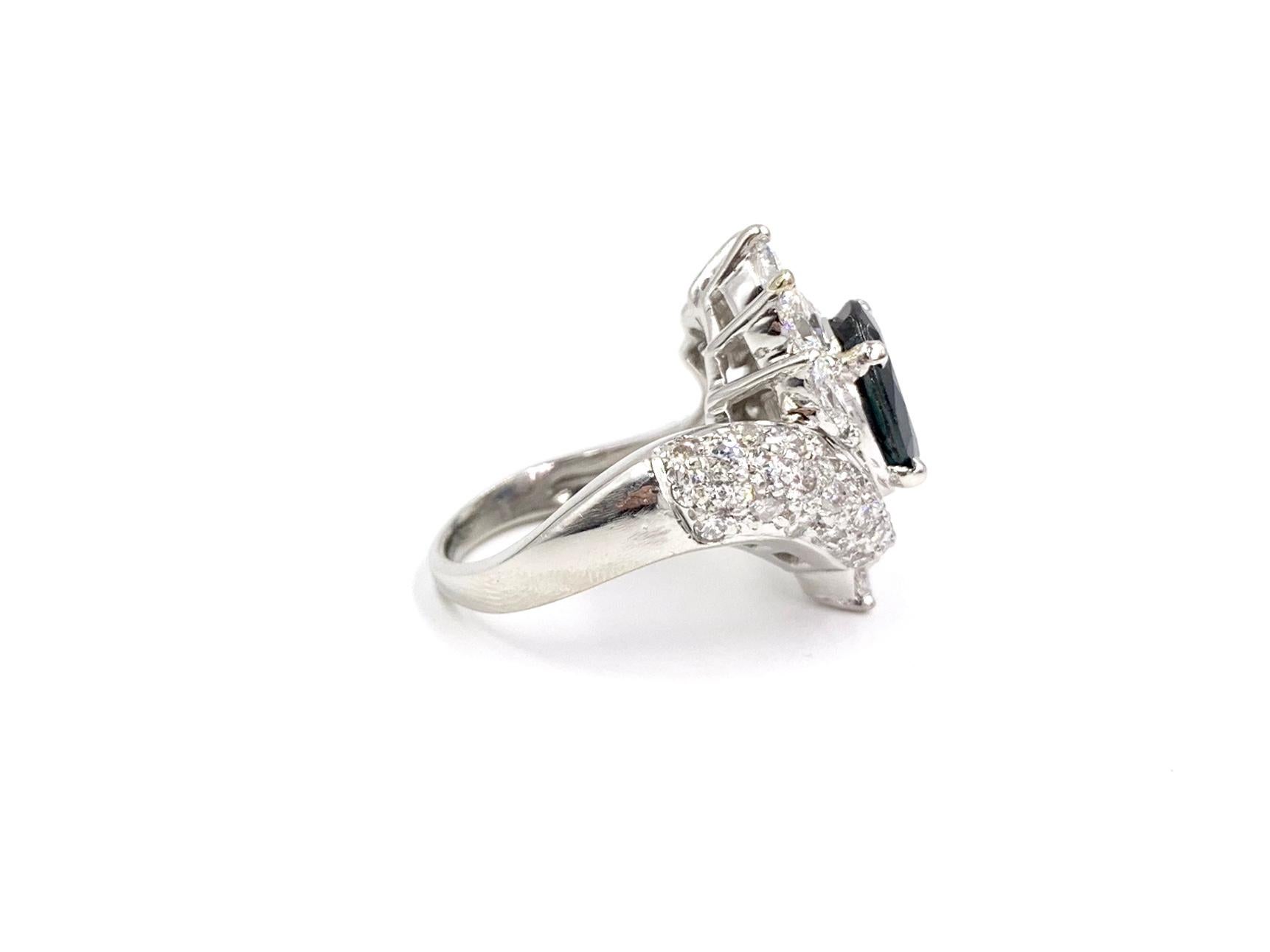 Women's Platinum Sapphire and Diamond Cocktail Ring For Sale