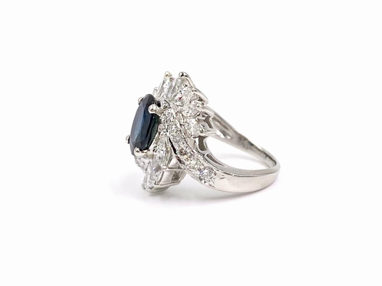 Platinum Sapphire and Diamond Cocktail Ring For Sale 2