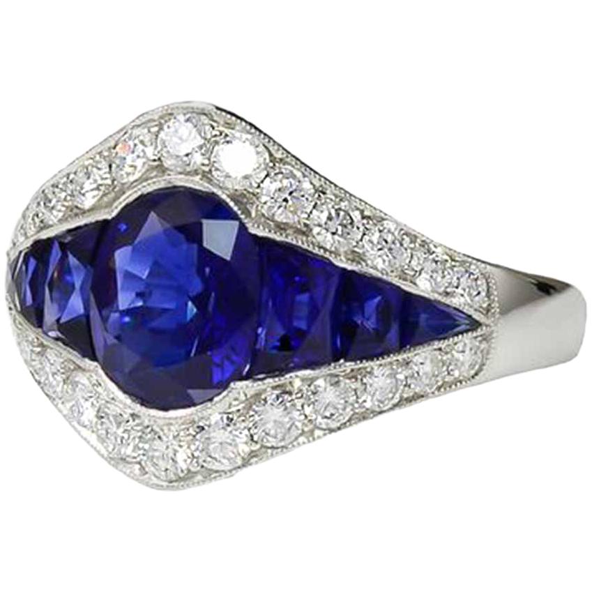 Platinum Sapphire and Diamond Cocktail Ring For Sale