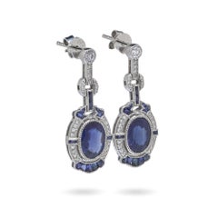 Platinum Sapphire and Diamond Drop Earrings