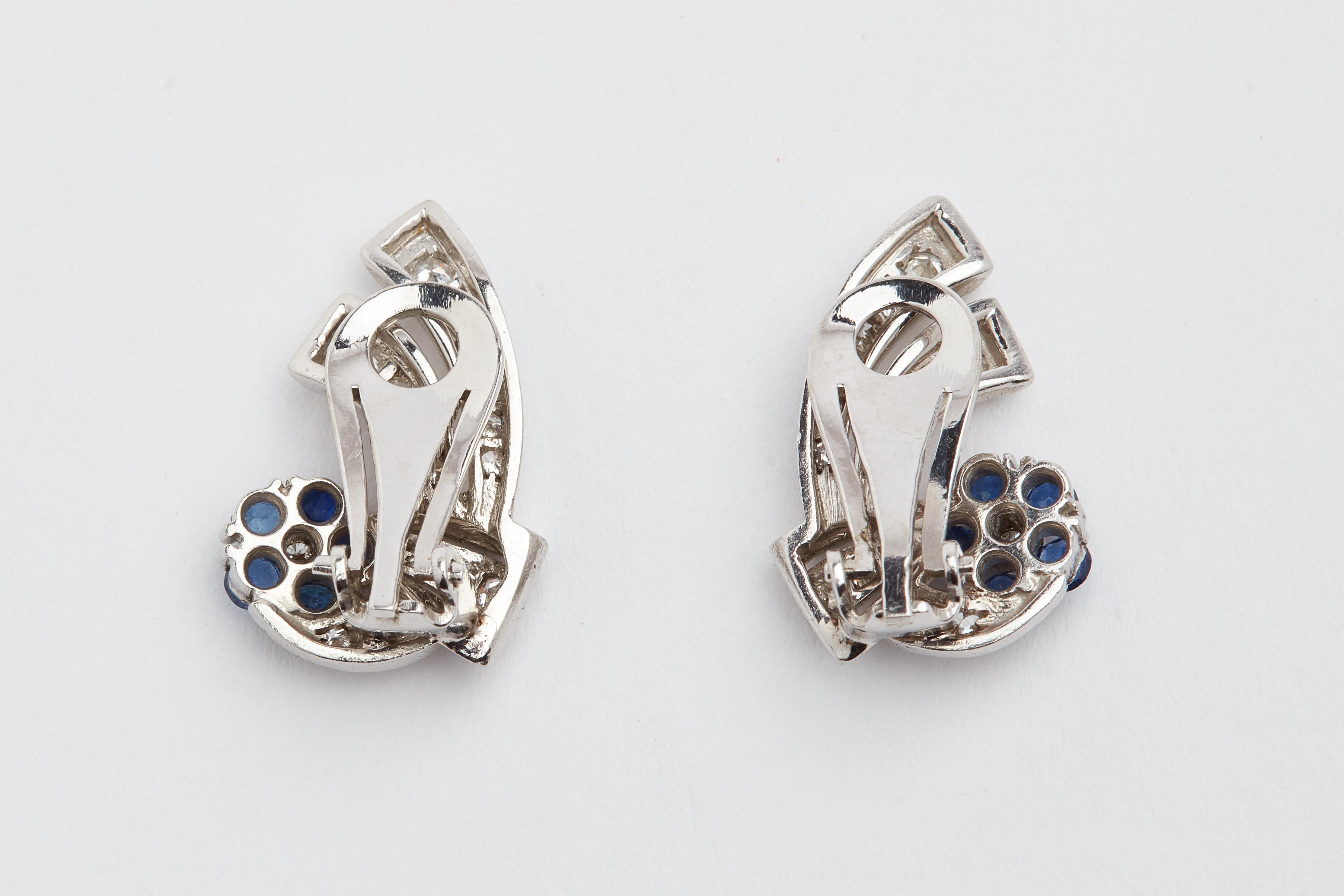 Platinum Sapphire and Diamond Ear Clips In Good Condition In New York, NY