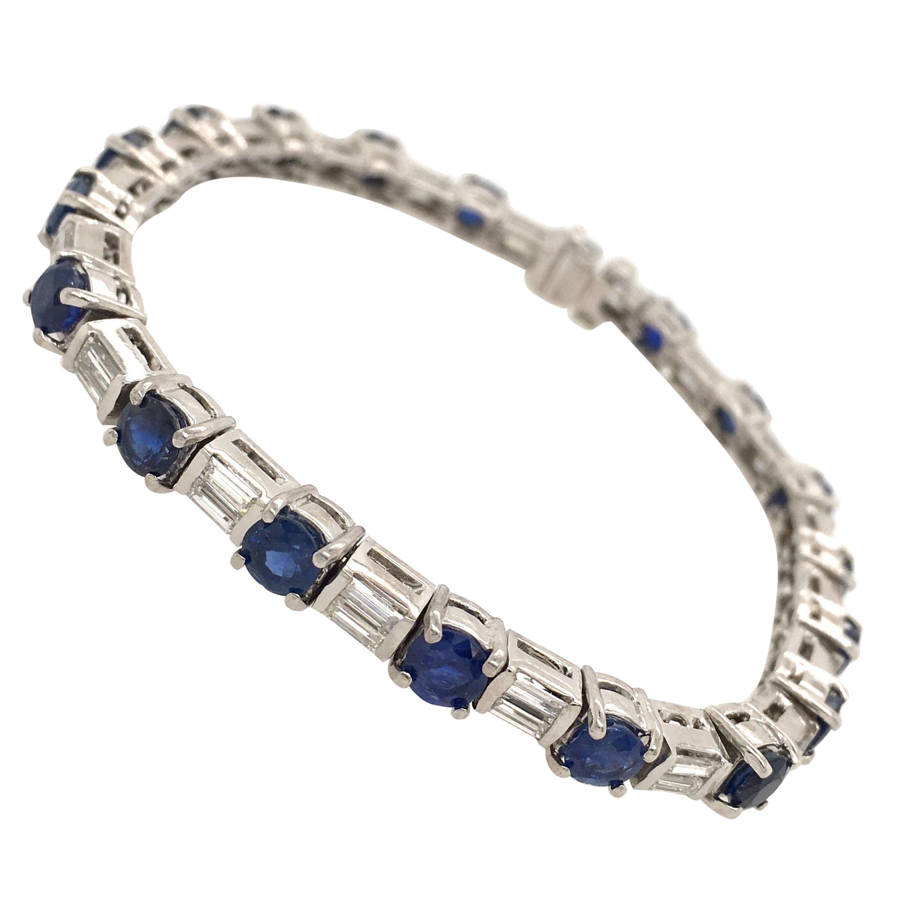 Platinum, Sapphire and Diamond Line Bracelet
