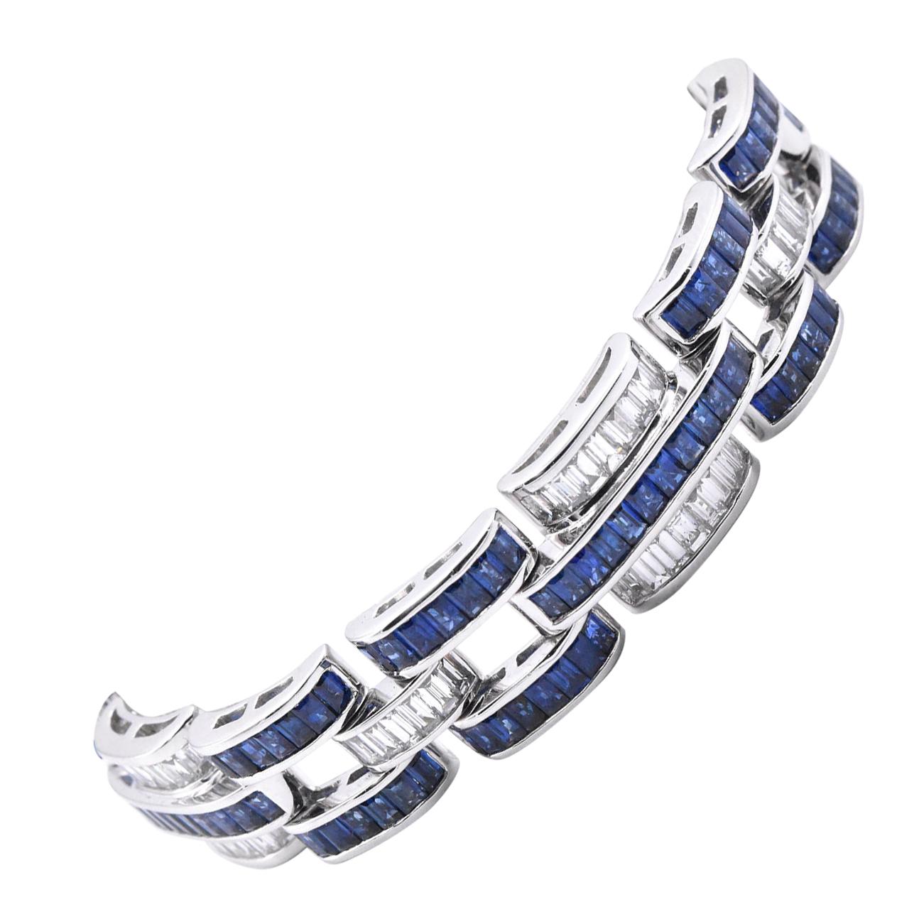 Platinum Sapphire and Diamond Link Bracelet