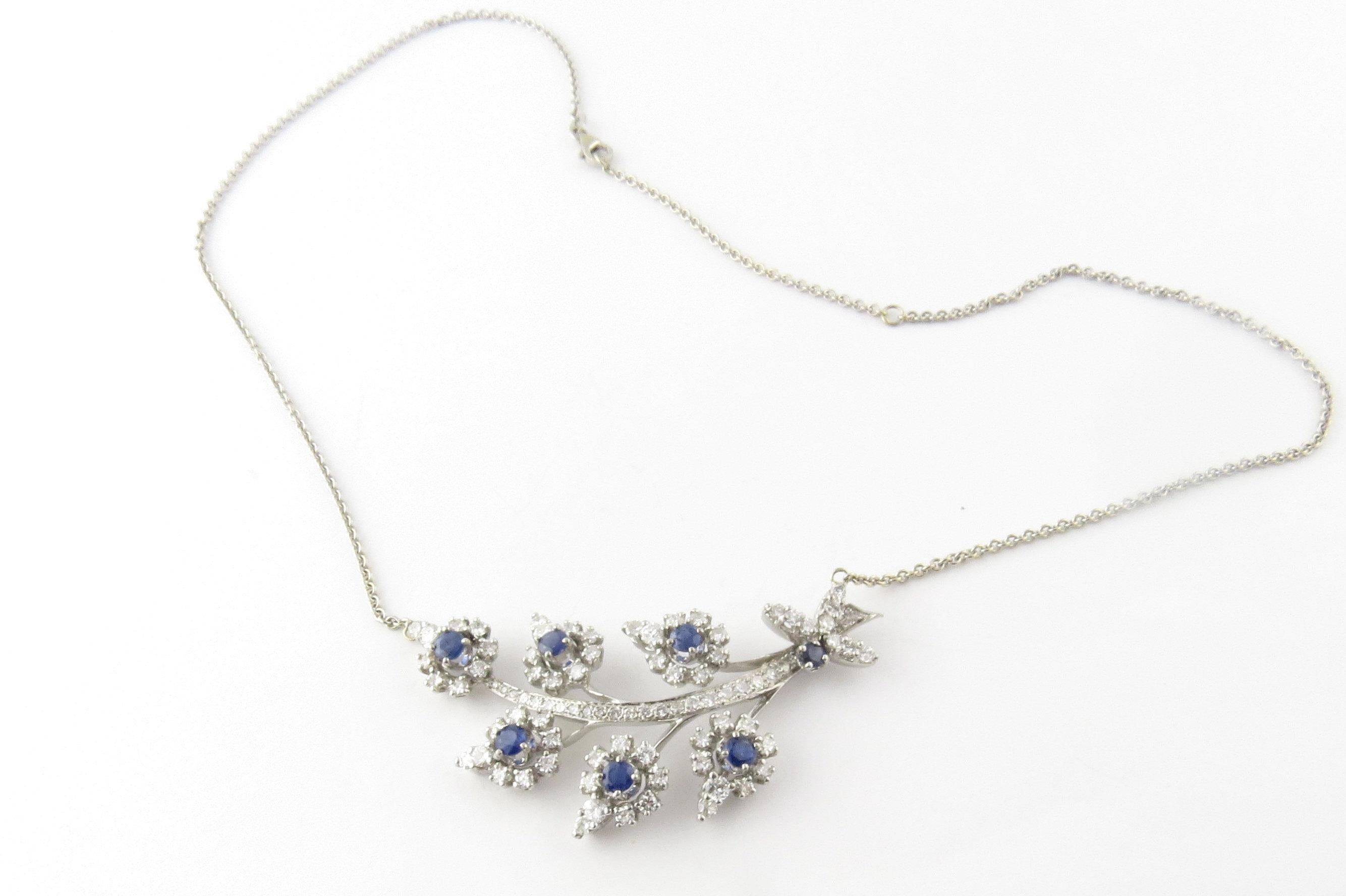 Platinum Sapphire and Diamond Necklace In Excellent Condition In Washington Depot, CT